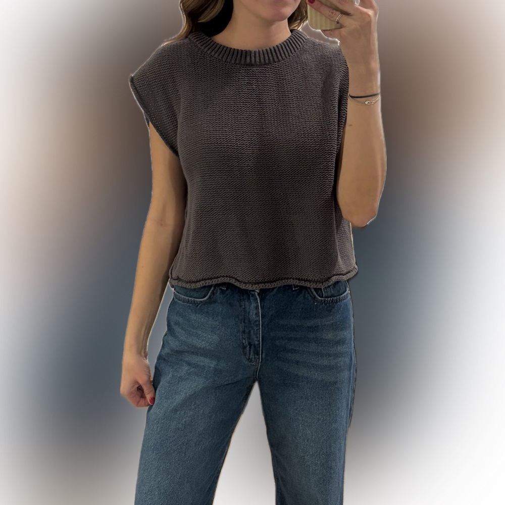 Free People Brown Knit Sleeveless Top